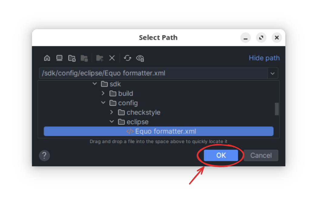 Intellij - Select Path Equo formatter